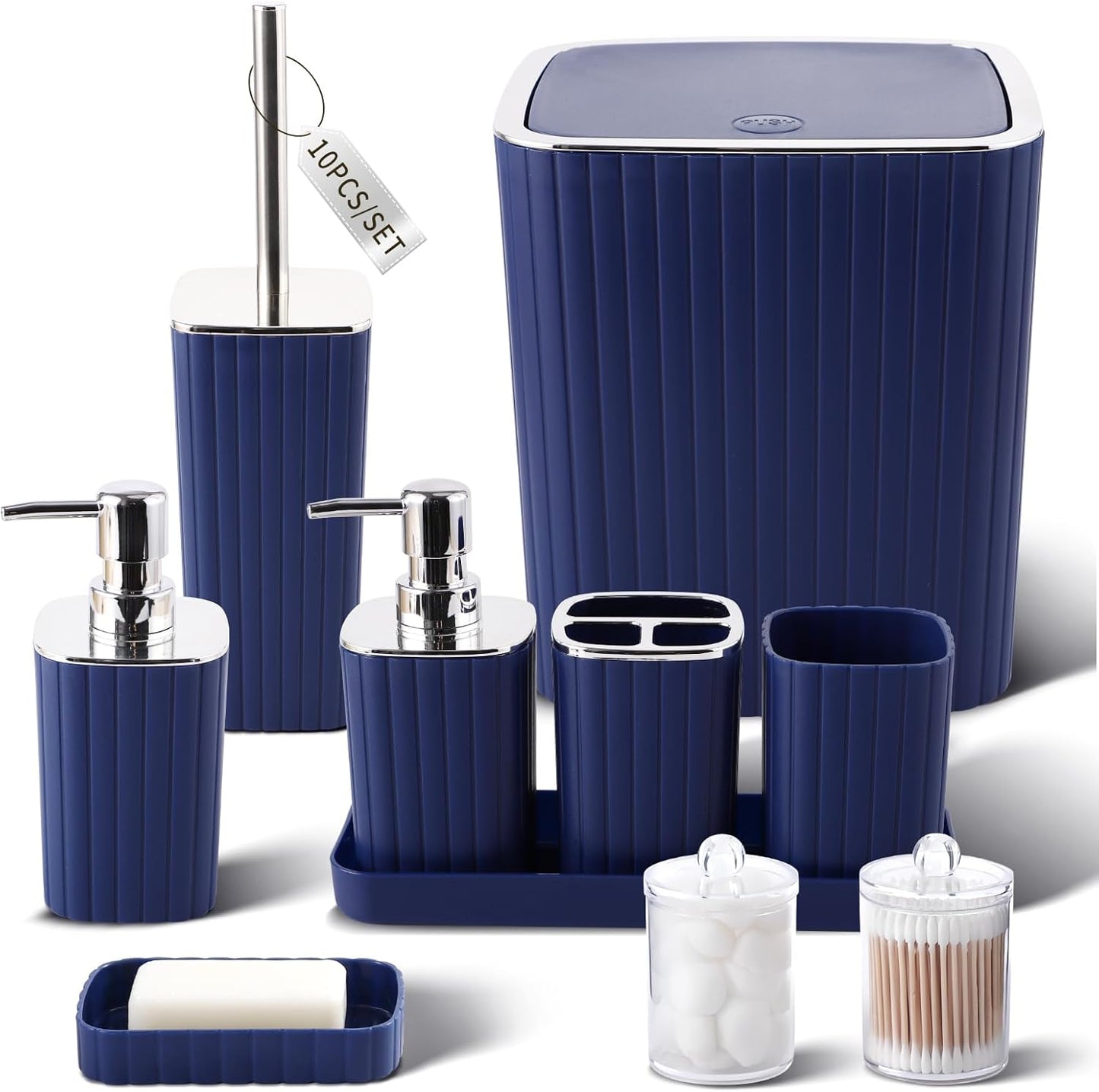 Bathroom Set with Shower Curtain and Rugs- 25PC Bathroom Accessory Set, Black Shower Curtain Set, Toilet Brush, Trash Can, Qtip Holder Dispenser & Soap Dispenser