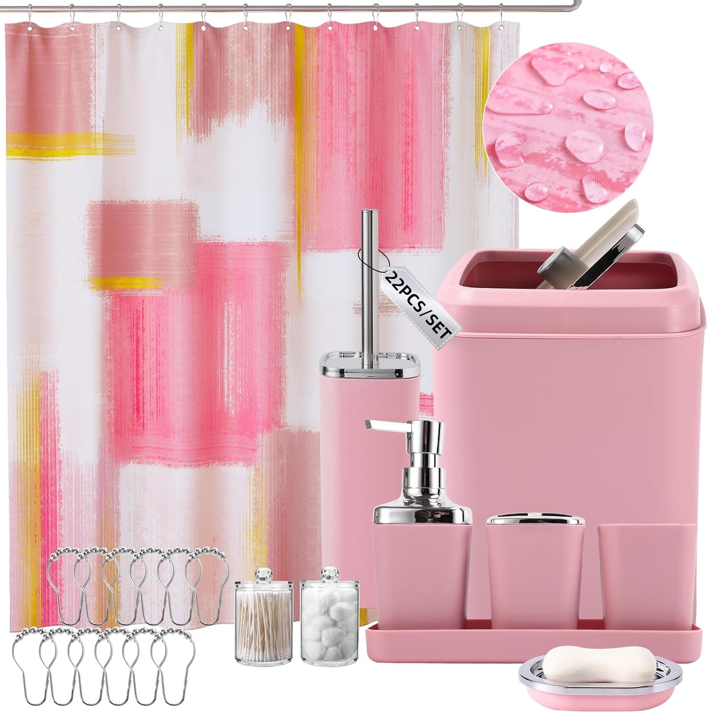 Bathroom Set - Orange Bathroom Accessories Set, Bathroom Sets with Shower Curtain and Rugs, Orange Shower Curtain Set with Bathroom Trash Can, Soap Dispenser, Soap Dish for Home Decor