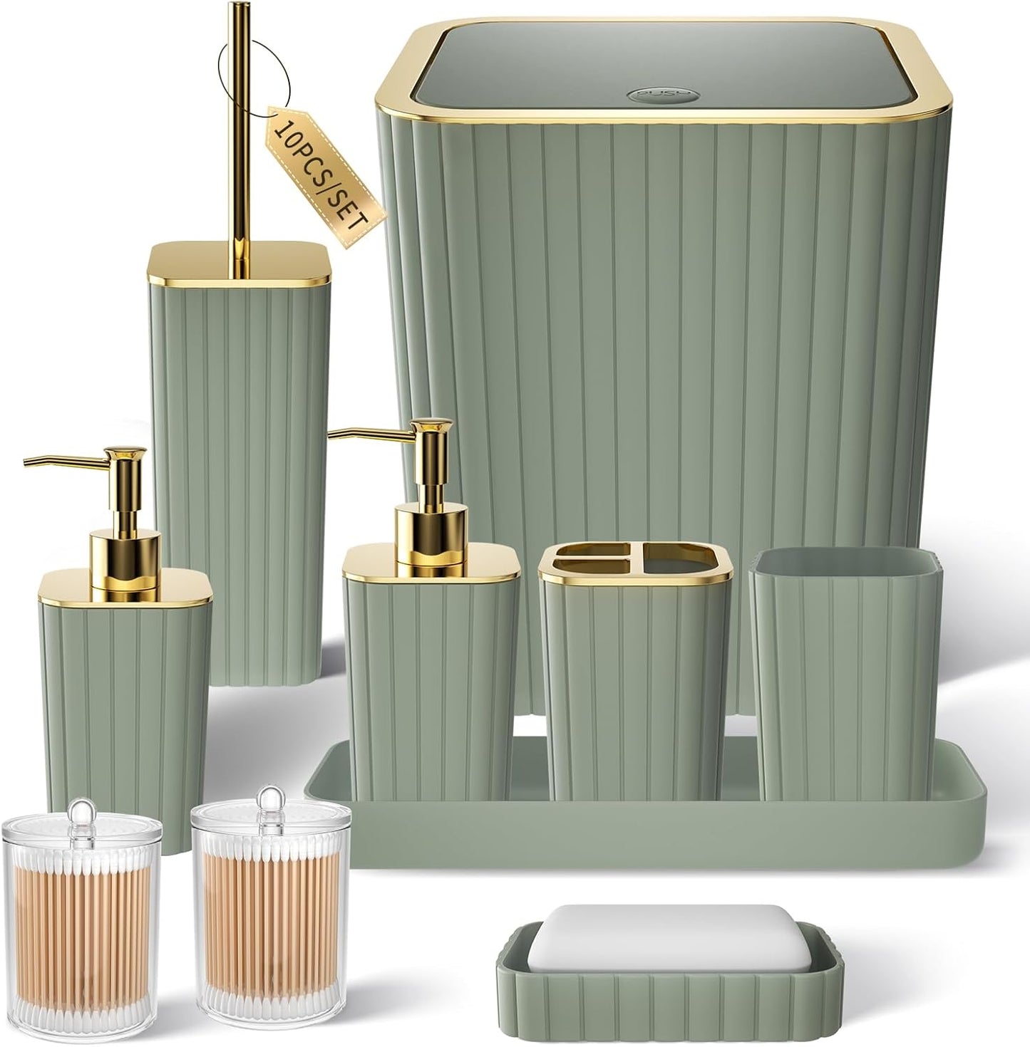 Bathroom Set with Shower Curtain and Rugs- 25PC Bathroom Accessory Set, Black Shower Curtain Set, Toilet Brush, Trash Can, Qtip Holder Dispenser & Soap Dispenser