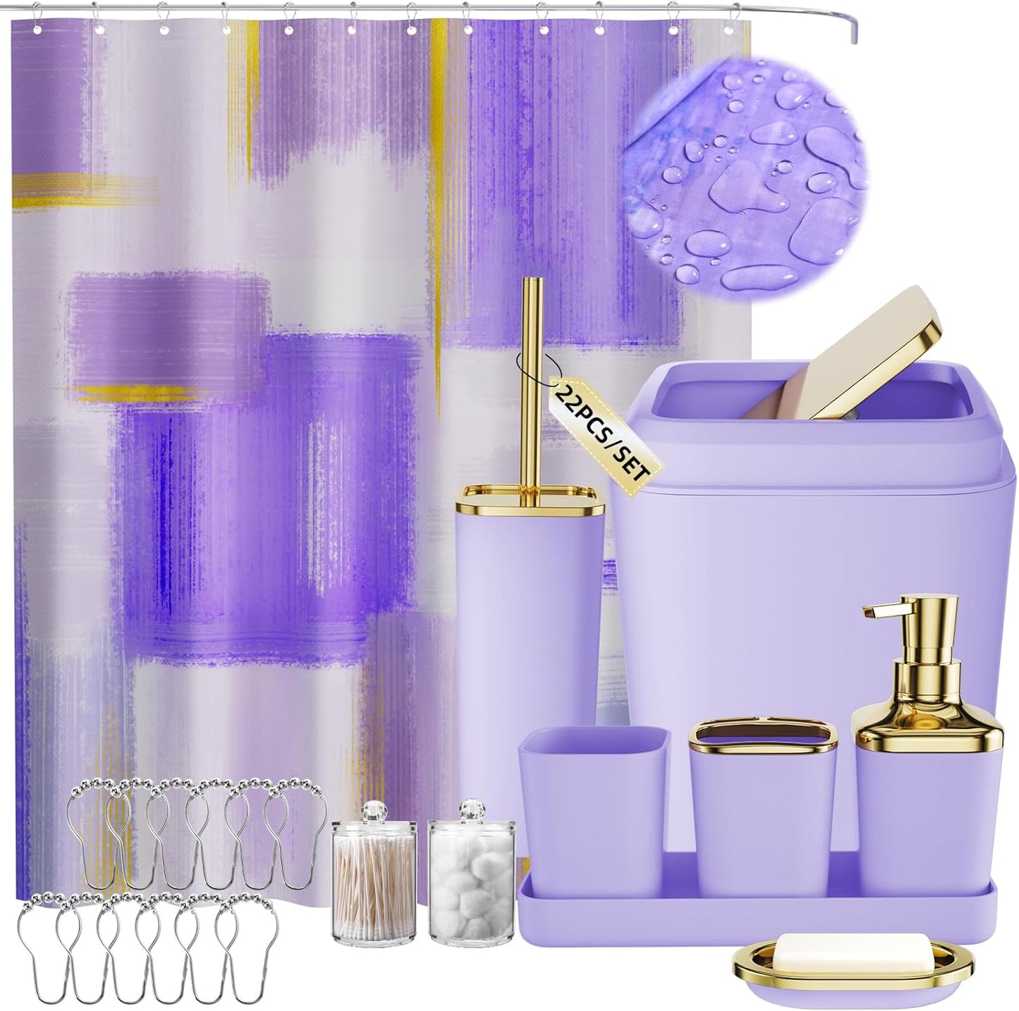 Bathroom Set - Orange Bathroom Accessories Set, Bathroom Sets with Shower Curtain and Rugs, Orange Shower Curtain Set with Bathroom Trash Can, Soap Dispenser, Soap Dish for Home Decor