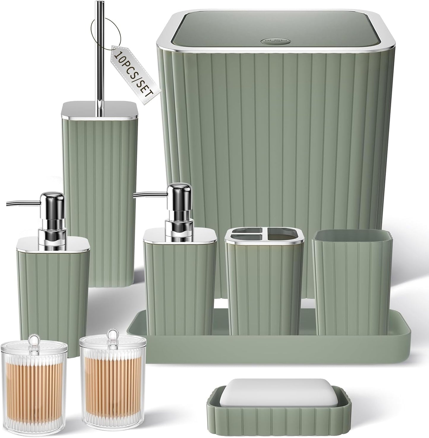 Bathroom Set with Shower Curtain and Rugs- 25PC Bathroom Accessory Set, Black Shower Curtain Set, Toilet Brush, Trash Can, Qtip Holder Dispenser & Soap Dispenser