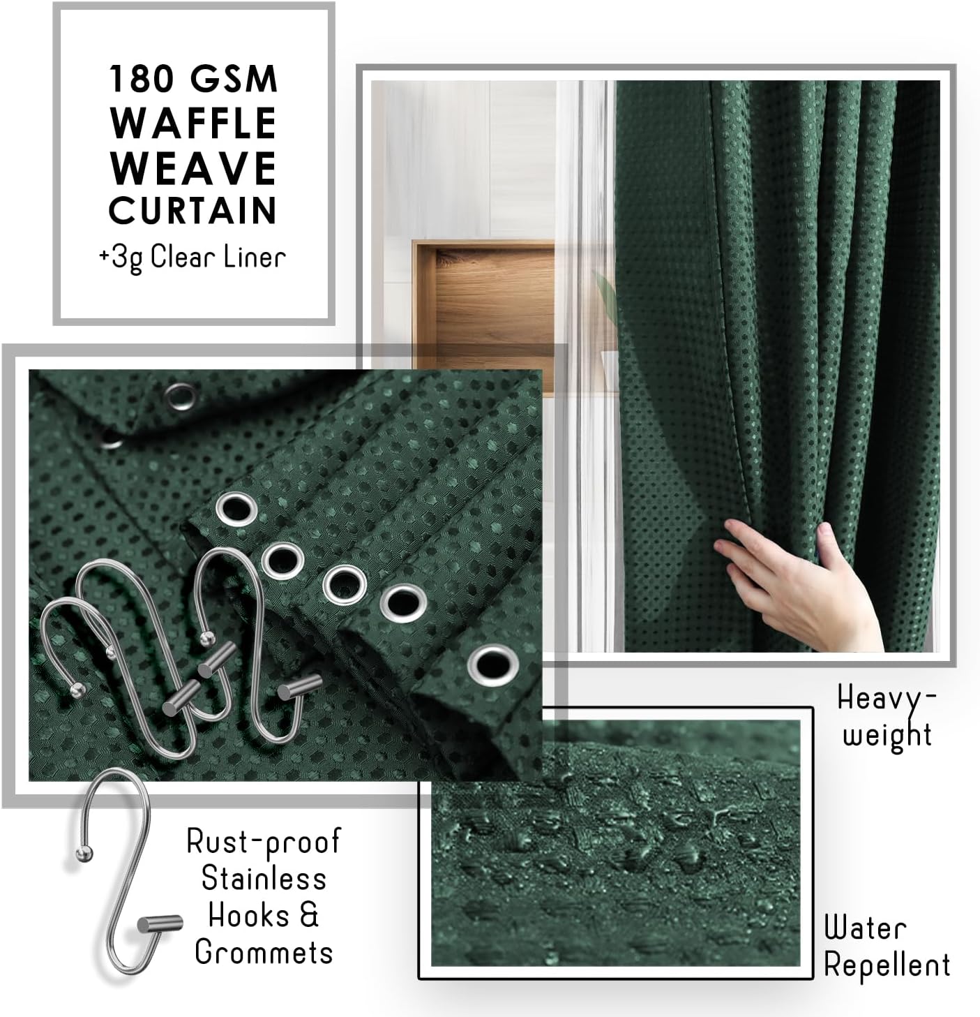 Bathroom Accessories Set with Shower Caddy and Bath Rugs 27PC Bathroom Accessory Set with Shower Caddies Green Bath Rugs, Shower Curtain Set, Toilet Brush, Trash Can, Soap Dispenser, Toothbrush holder
