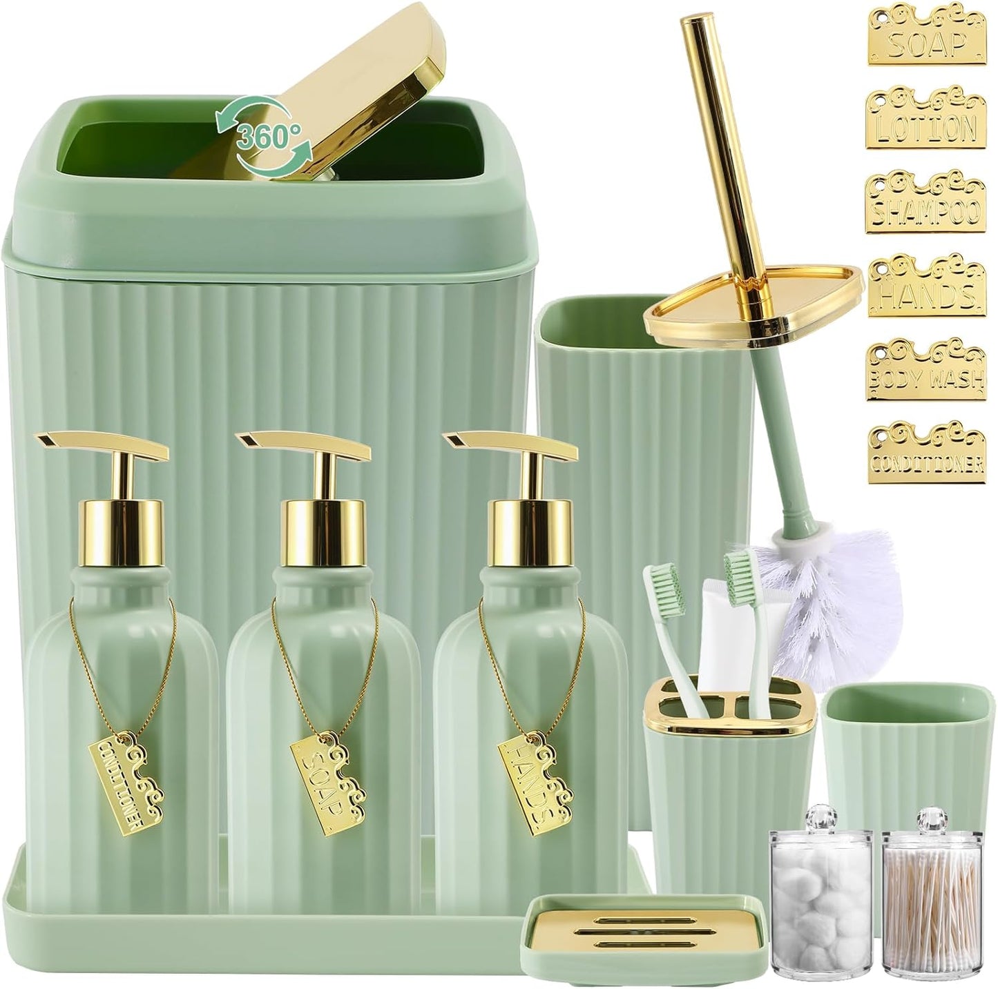 32PCS Bathroom Accessory Set Bathroom Accessories Set Navy Blue Bathroom Set, Shower Curtain Set, 2 Piece Bath Towel Set, 3PC Soap Dispenser, Toilet Brush & Trash Can