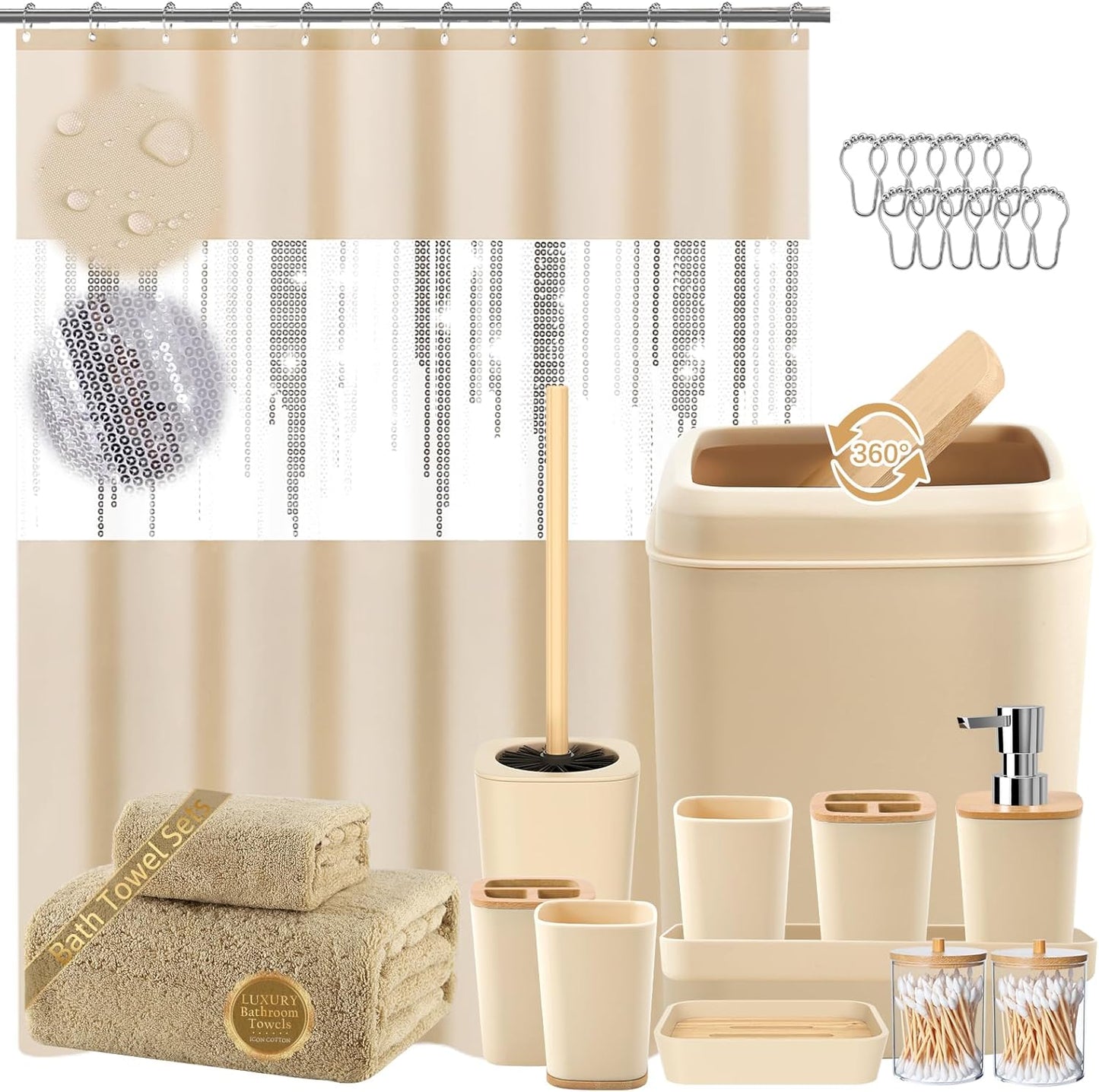 24PCS Bathroom Sets with Shower Curtain and Rugs,Bathroom Sets with Extra Soft and Absorbent Bath Rugs Purple Shower Curtain Set