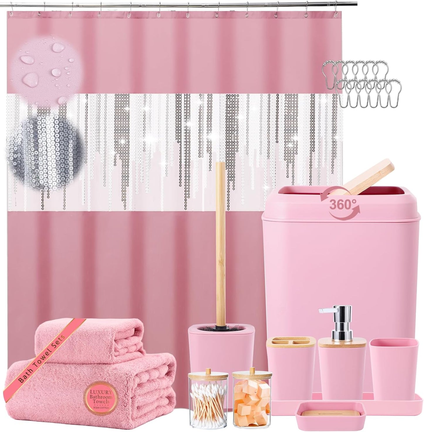 24PCS Bathroom Sets with Shower Curtain and Rugs,Bathroom Sets with Extra Soft and Absorbent Bath Rugs Purple Shower Curtain Set