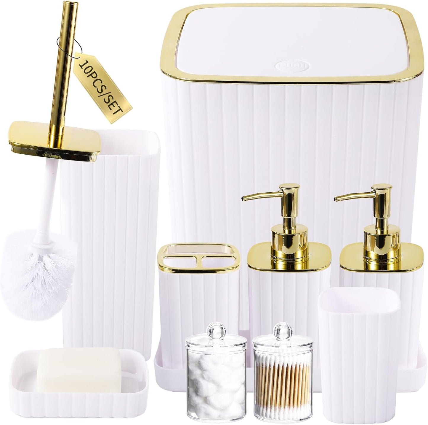 Bathroom Set with Shower Curtain and Rugs- 25PC Bathroom Accessory Set, Black Shower Curtain Set, Toilet Brush, Trash Can, Qtip Holder Dispenser & Soap Dispenser