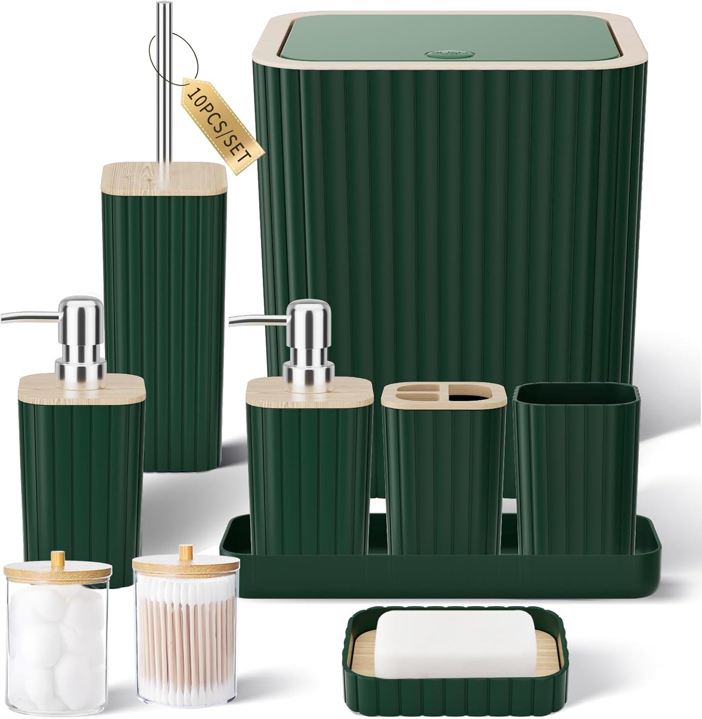 Bathroom Set with Shower Curtain and Rugs- 25PC Bathroom Accessory Set, Black Shower Curtain Set, Toilet Brush, Trash Can, Qtip Holder Dispenser & Soap Dispenser