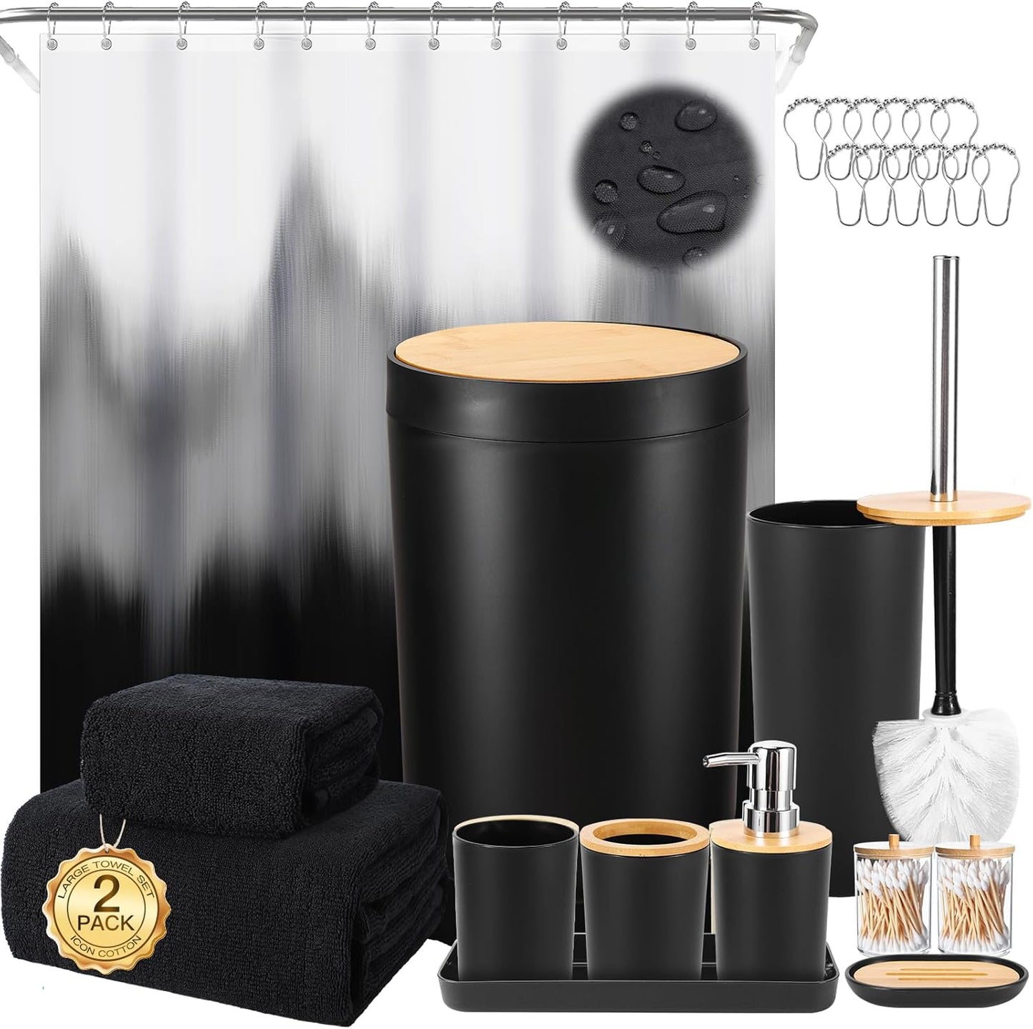 iMucci Bathroom Accessories Dark Green Bathroom Sets with Shower Curtain and Rug, Dark Green Ombre Waterproof Shower Curtain with Ultra Absorbent Rug Bathroom Accessories Set for Home