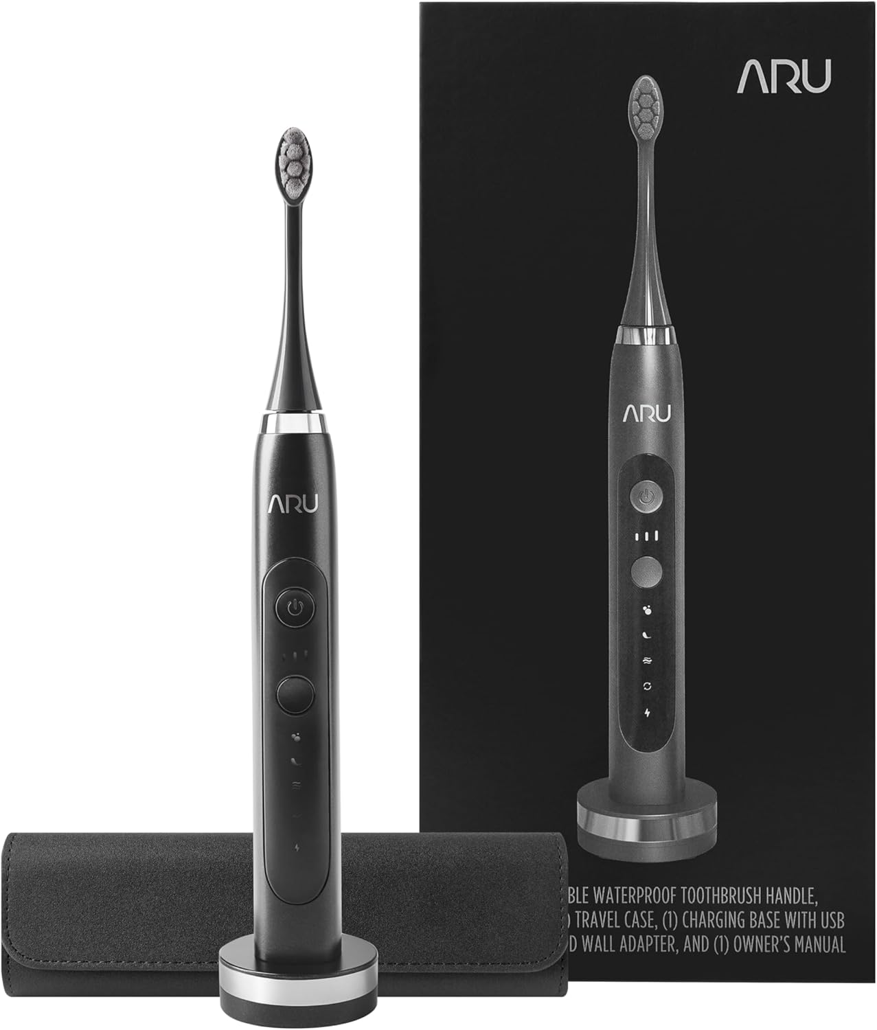 ARU Sonic Toothbrush Starter Kit with Customizable Modes and 2 Minute Timer, ADA-Approved Electric Toothbrush for Adults, Soft Toothbrush for Gums, 45+ Days Battery, Travel Case, Arctic White