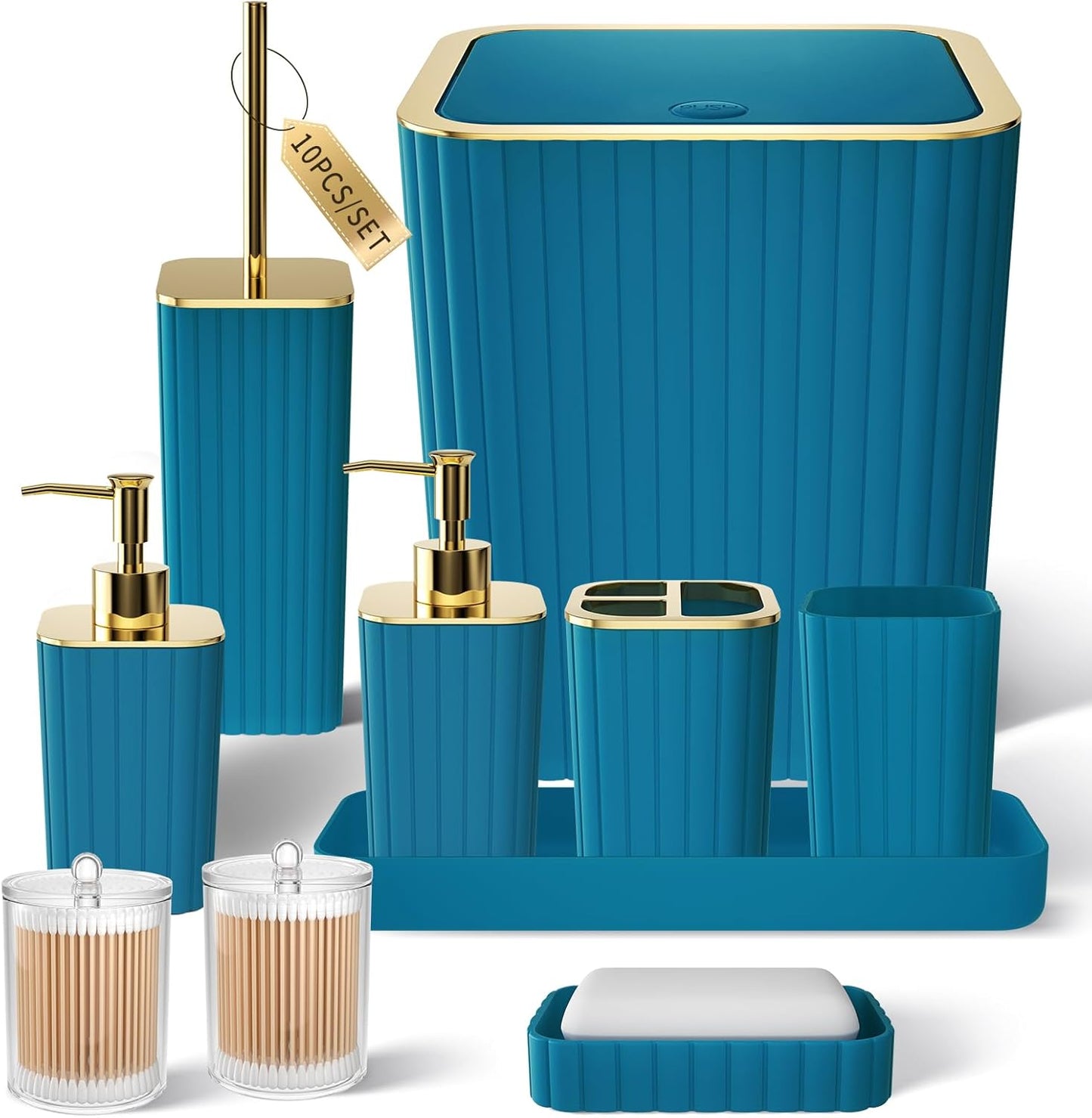 Bathroom Set with Shower Curtain and Rugs- 25PC Bathroom Accessory Set, Black Shower Curtain Set, Toilet Brush, Trash Can, Qtip Holder Dispenser & Soap Dispenser