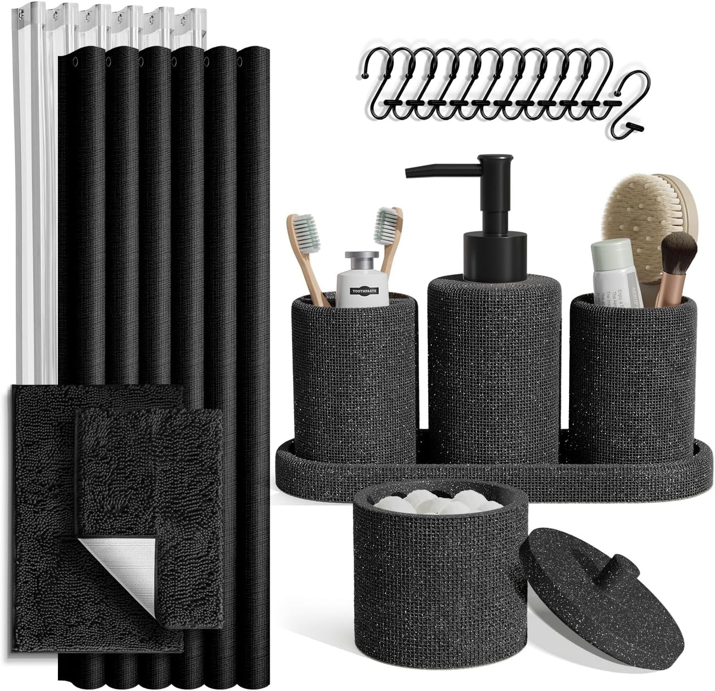 Clara Clark Sage Green Bathroom Set - Bathroom Sets with Shower Curtain and Rugs, 21PC Bathroom Accessory Set, Shower Curtain Set with Soap Dispenser & Toothbrush Holder