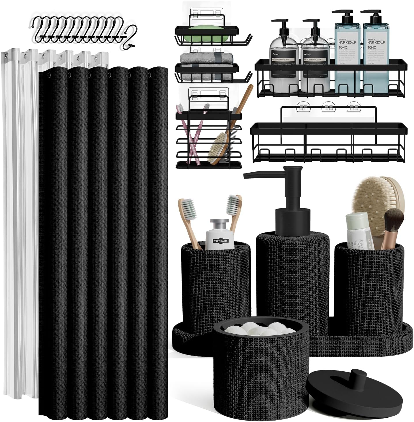 Clara Clark Sage Green Bathroom Set - Bathroom Sets with Shower Curtain and Rugs, 21PC Bathroom Accessory Set, Shower Curtain Set with Soap Dispenser & Toothbrush Holder