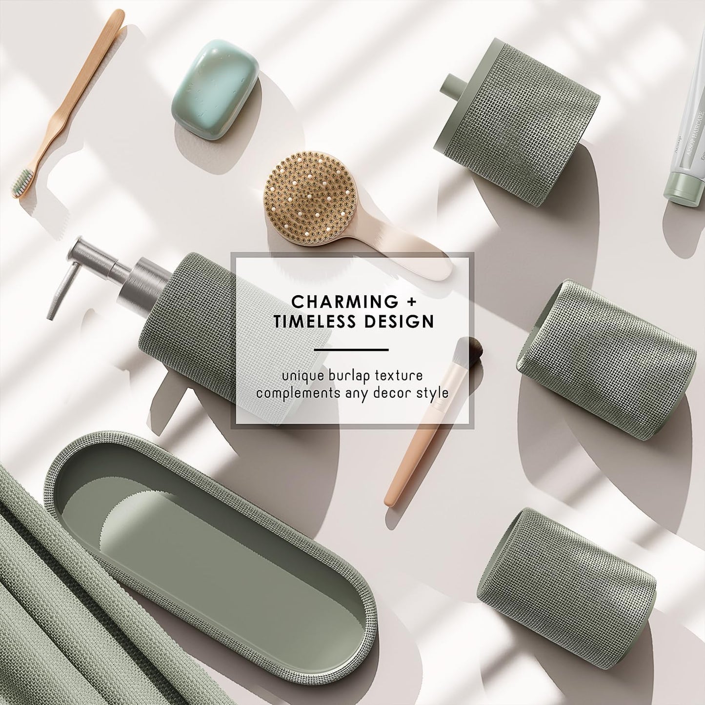 Clara Clark Sage Green Bathroom Set - Bathroom Sets with Shower Curtain and Rugs, 21PC Bathroom Accessory Set, Shower Curtain Set with Soap Dispenser & Toothbrush Holder