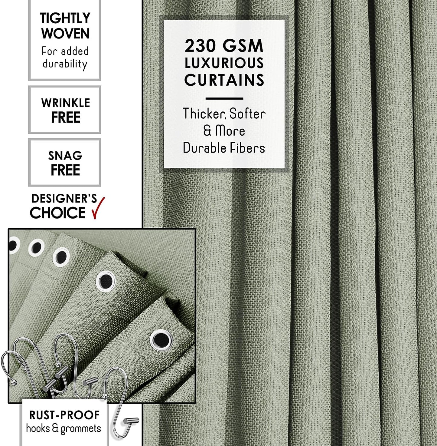 Clara Clark Sage Green Bathroom Set - Bathroom Sets with Shower Curtain and Rugs, 21PC Bathroom Accessory Set, Shower Curtain Set with Soap Dispenser & Toothbrush Holder