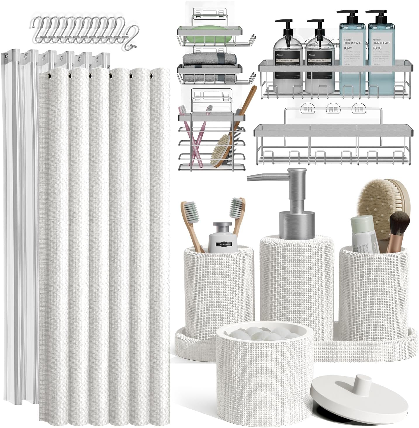Clara Clark Sage Green Bathroom Set - Bathroom Sets with Shower Curtain and Rugs, 21PC Bathroom Accessory Set, Shower Curtain Set with Soap Dispenser & Toothbrush Holder