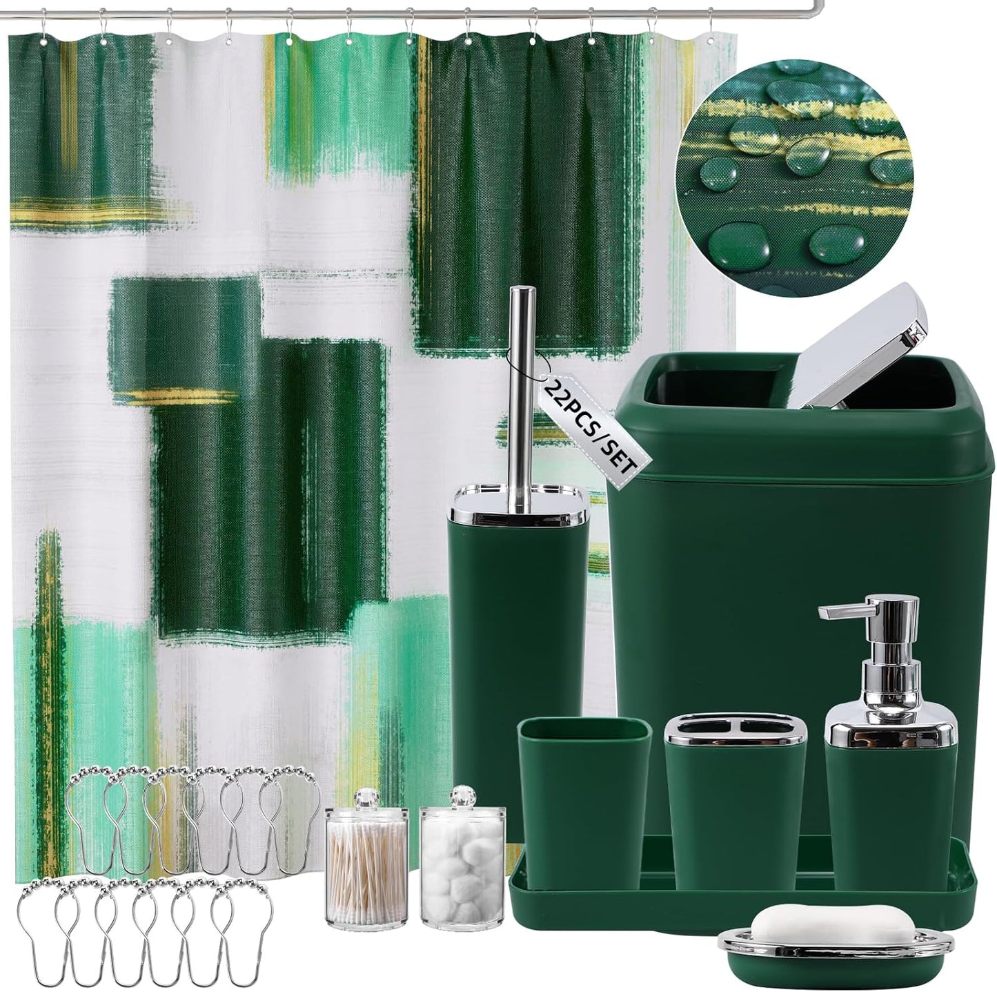 Bathroom Set - Orange Bathroom Accessories Set, Bathroom Sets with Shower Curtain and Rugs, Orange Shower Curtain Set with Bathroom Trash Can, Soap Dispenser, Soap Dish for Home Decor