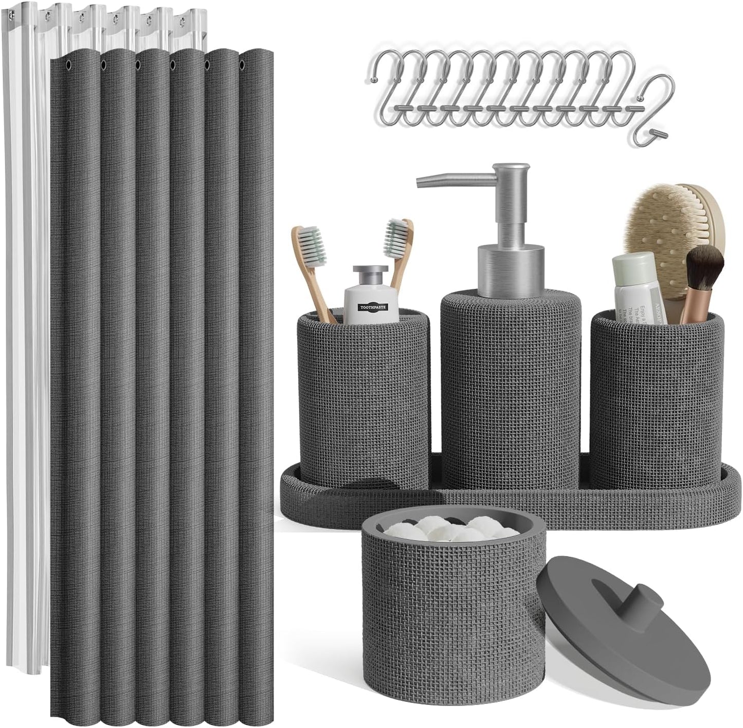 Clara Clark Sage Green Bathroom Set - Bathroom Sets with Shower Curtain and Rugs, 21PC Bathroom Accessory Set, Shower Curtain Set with Soap Dispenser & Toothbrush Holder