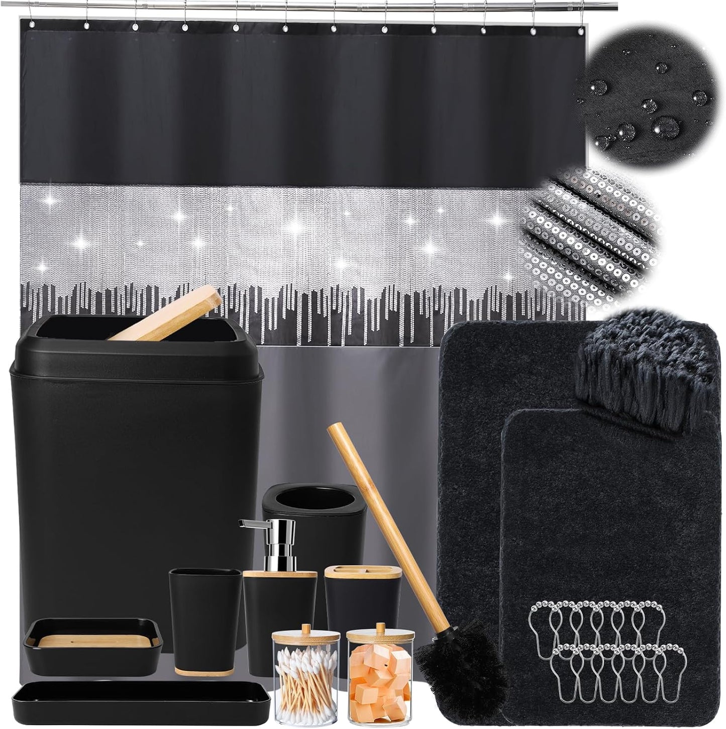 Dark Green Bathroom Sets with Shower Curtain and Rugs,Bathroom Sets Shower Curtain Set with Extra Soft and Absorbent Bathroom Rugs Green Bathroom Accessories
