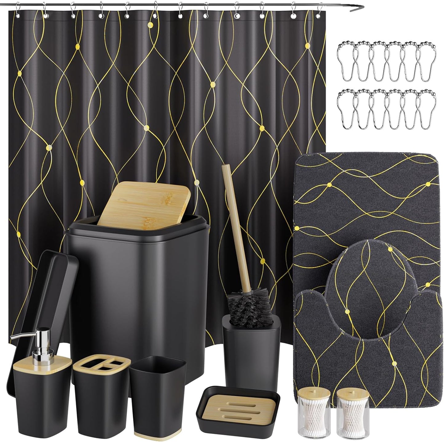 Dark Green Bathroom Sets with Shower Curtain and Rugs,Bathroom Sets Shower Curtain Set with Extra Soft and Absorbent Bathroom Rugs Green Bathroom Accessories