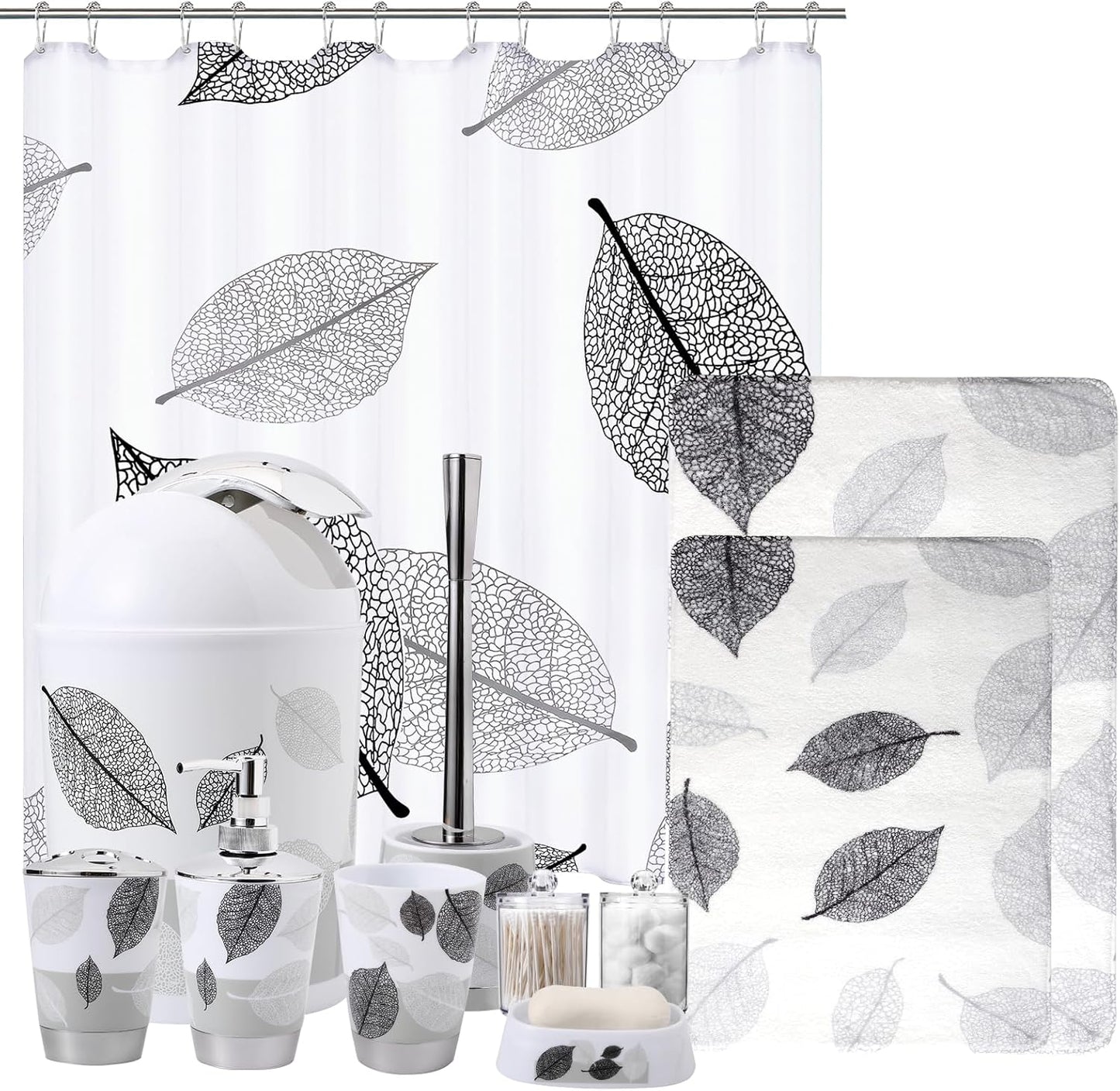 Dark Green Bathroom Sets with Shower Curtain and Rugs,Bathroom Sets Shower Curtain Set with Extra Soft and Absorbent Bathroom Rugs Green Bathroom Accessories