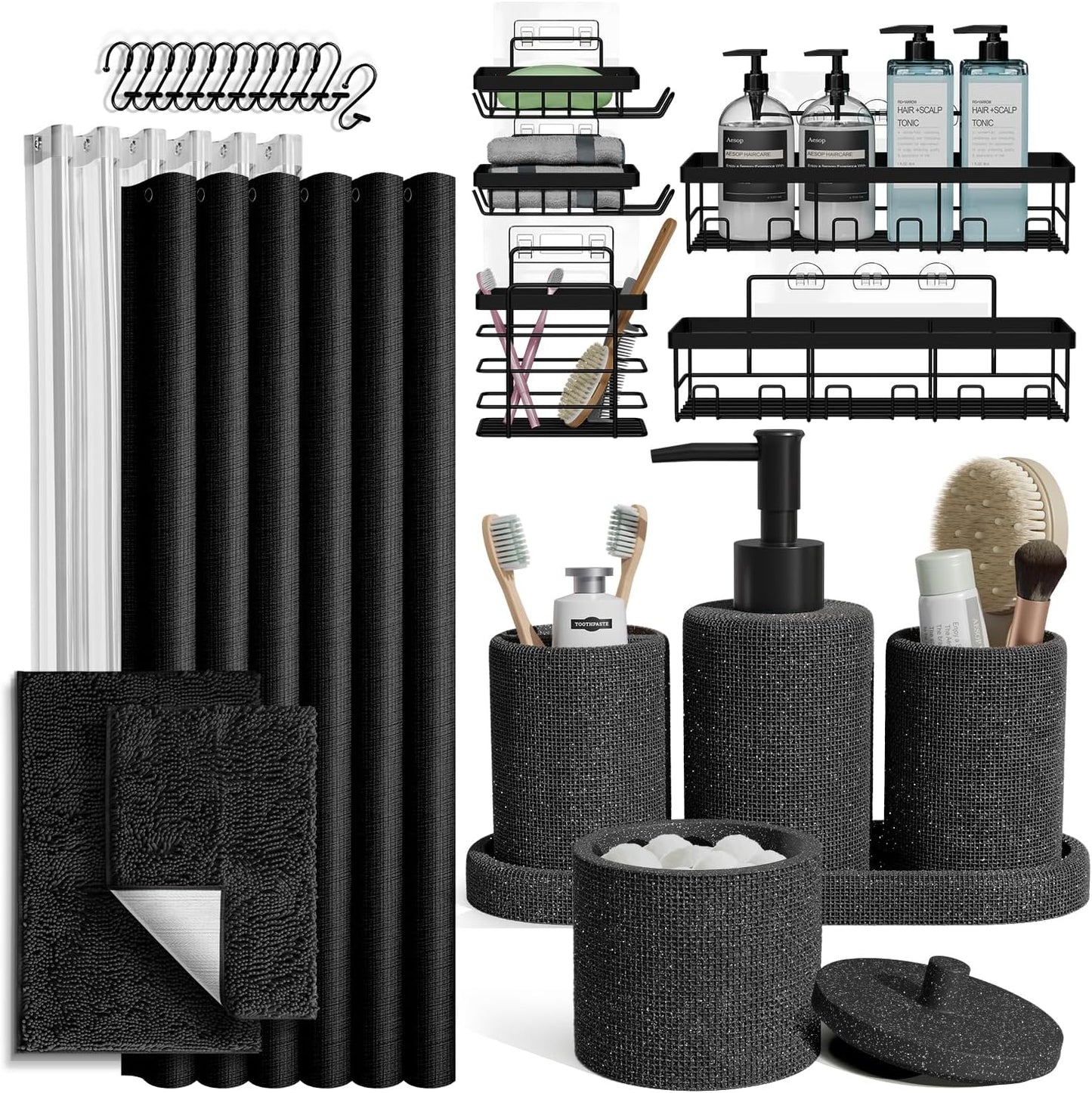 Clara Clark Sage Green Bathroom Set - Bathroom Sets with Shower Curtain and Rugs, 21PC Bathroom Accessory Set, Shower Curtain Set with Soap Dispenser & Toothbrush Holder