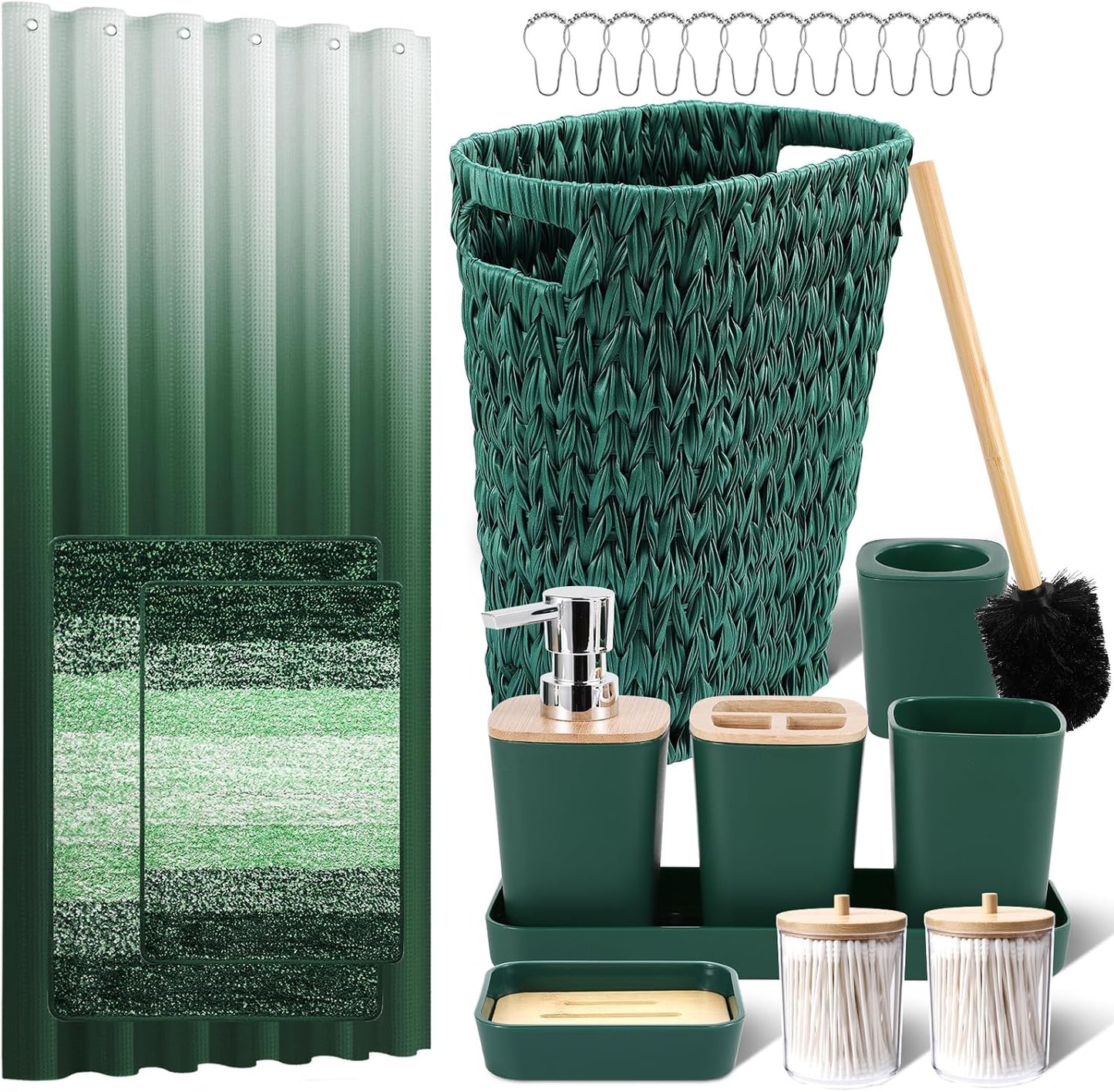 Dark Green Bathroom Sets with Shower Curtain and Rugs,Bathroom Sets Shower Curtain Set with Extra Soft and Absorbent Bathroom Rugs Green Bathroom Accessories