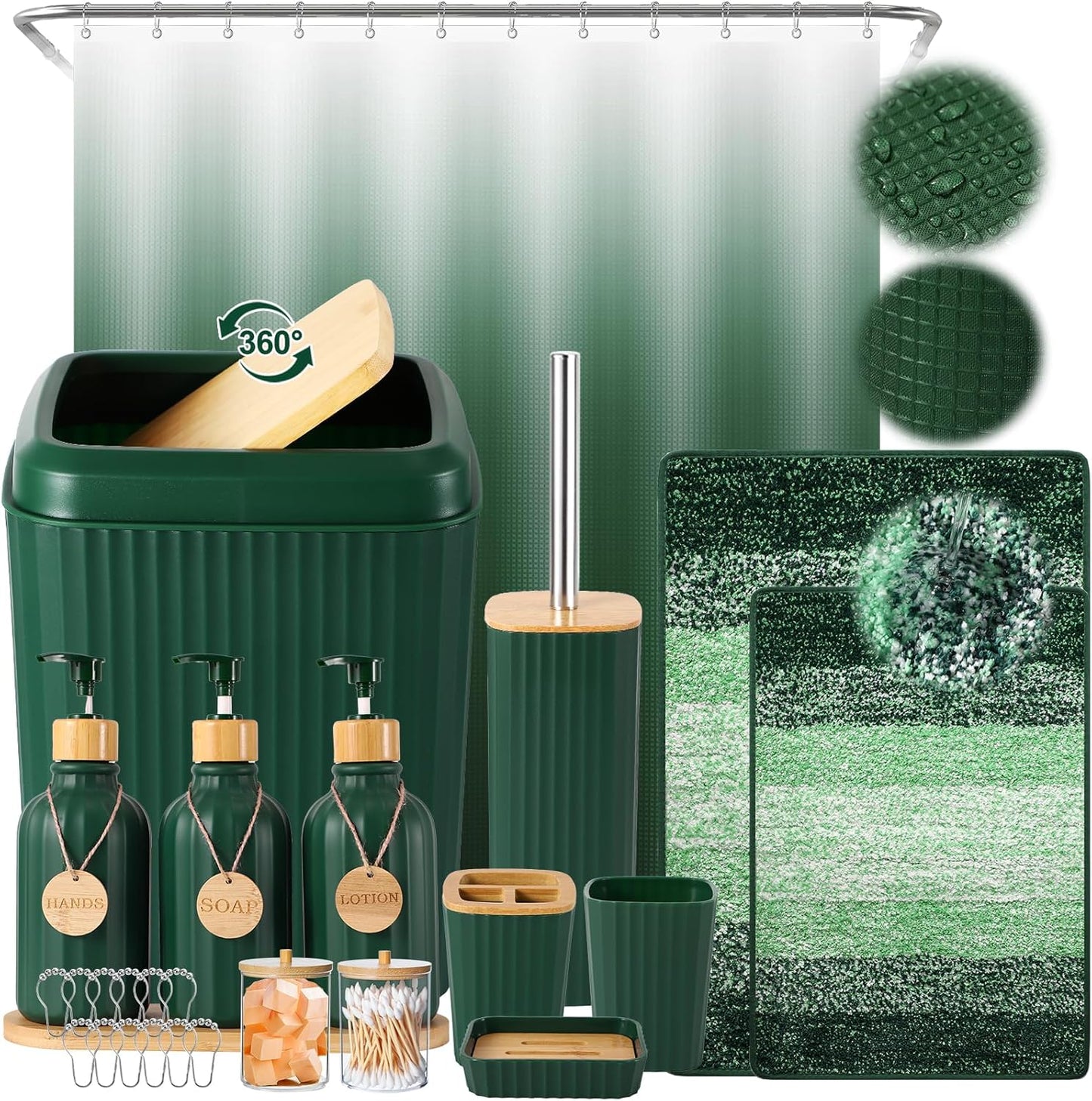 32PCS Bathroom Sets with Shower Curtain and Rugs,Bathroom Set Black Bathroom Accessories Black Shower Curtain Set with Bathroom Trash Can