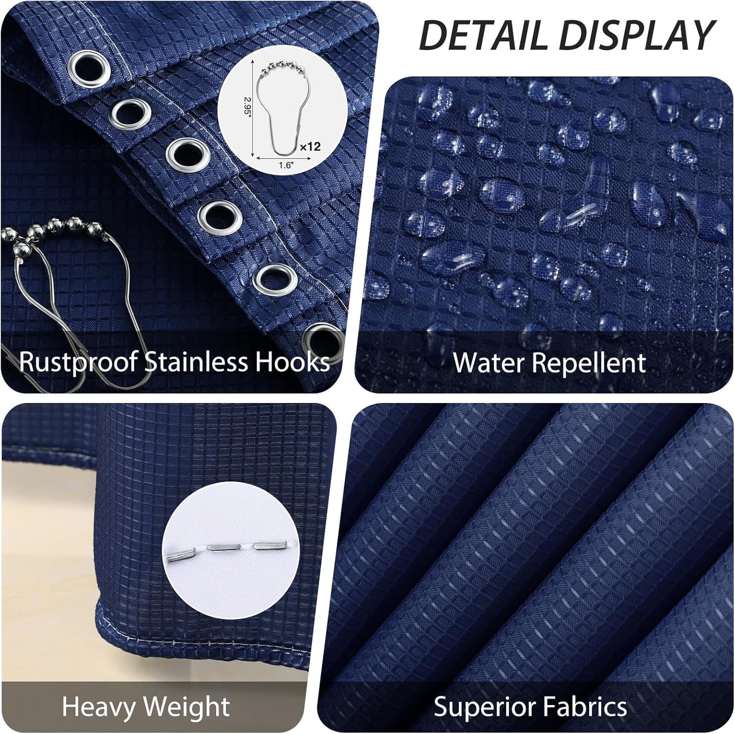 Bathroom Accessory Set - 25PC Bathroom Sets with Shower Curtain and Rugs, Navy Blue Bathroom Set, Bathroom Accessories Set, Shower Curtain Sets with Rugs, Bathroom Trash Can & Soap Dispenser