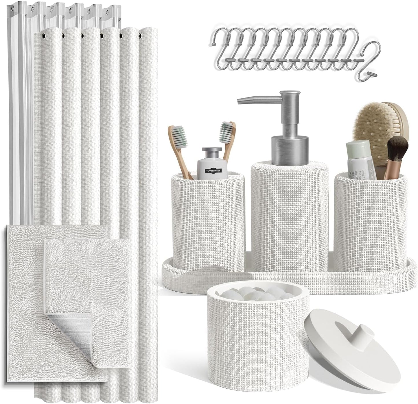 Clara Clark Sage Green Bathroom Set - Bathroom Sets with Shower Curtain and Rugs, 21PC Bathroom Accessory Set, Shower Curtain Set with Soap Dispenser & Toothbrush Holder