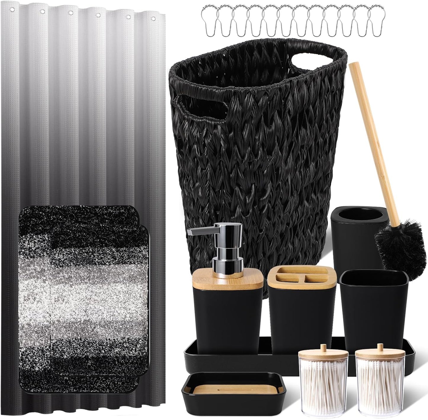 Dark Green Bathroom Sets with Shower Curtain and Rugs,Bathroom Sets Shower Curtain Set with Extra Soft and Absorbent Bathroom Rugs Green Bathroom Accessories