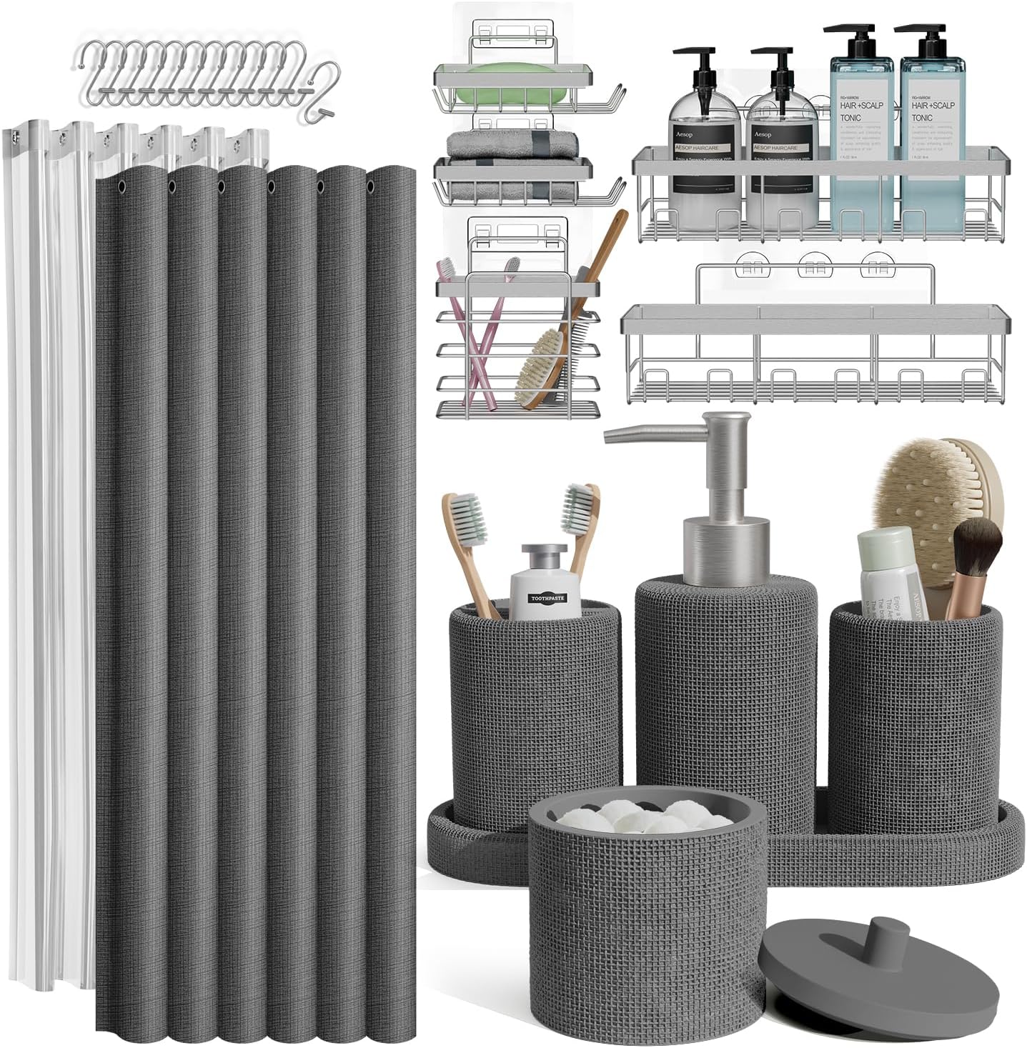 Clara Clark Sage Green Bathroom Set - Bathroom Sets with Shower Curtain and Rugs, 21PC Bathroom Accessory Set, Shower Curtain Set with Soap Dispenser & Toothbrush Holder