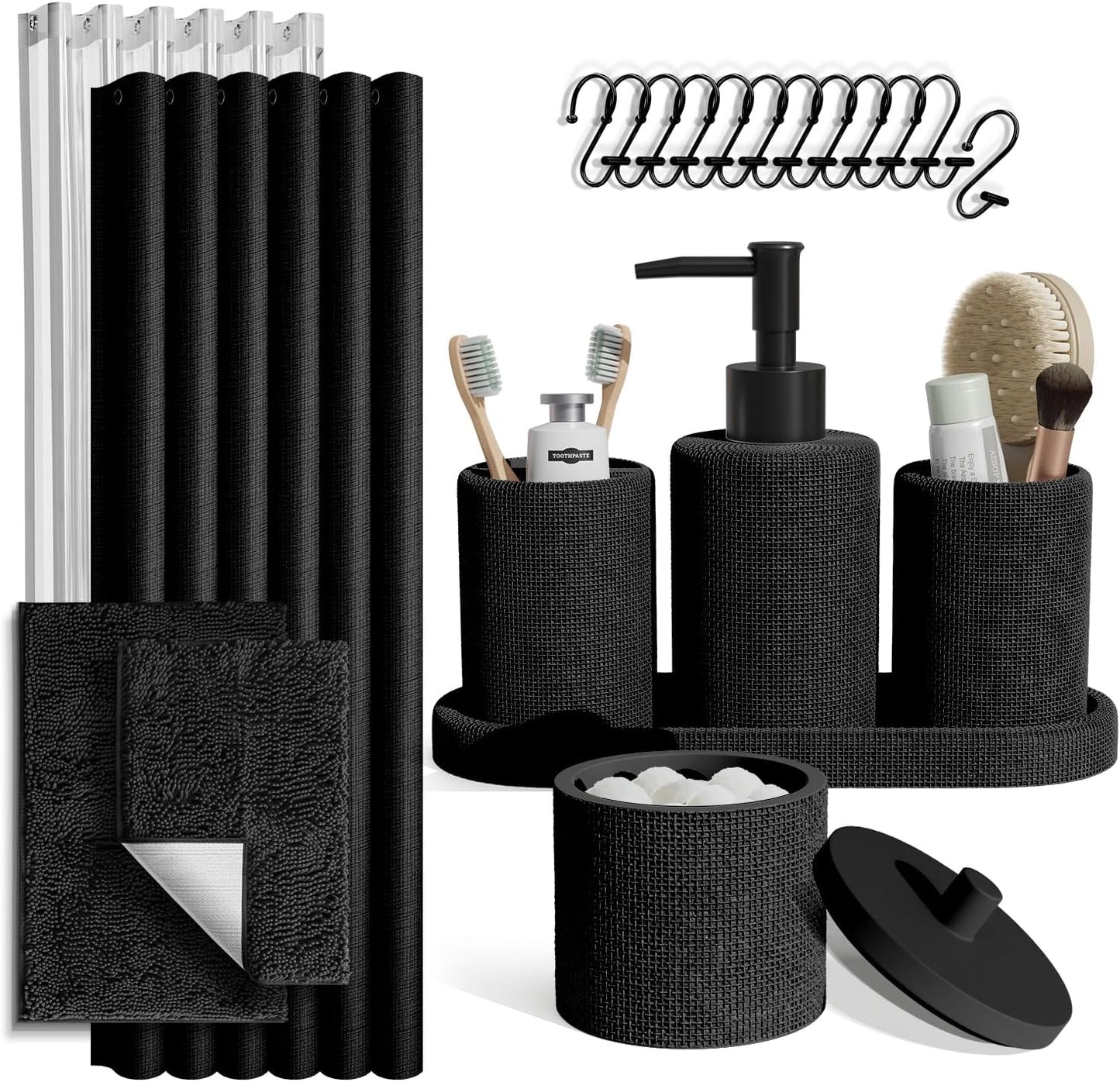Clara Clark Sage Green Bathroom Set - Bathroom Sets with Shower Curtain and Rugs, 21PC Bathroom Accessory Set, Shower Curtain Set with Soap Dispenser & Toothbrush Holder