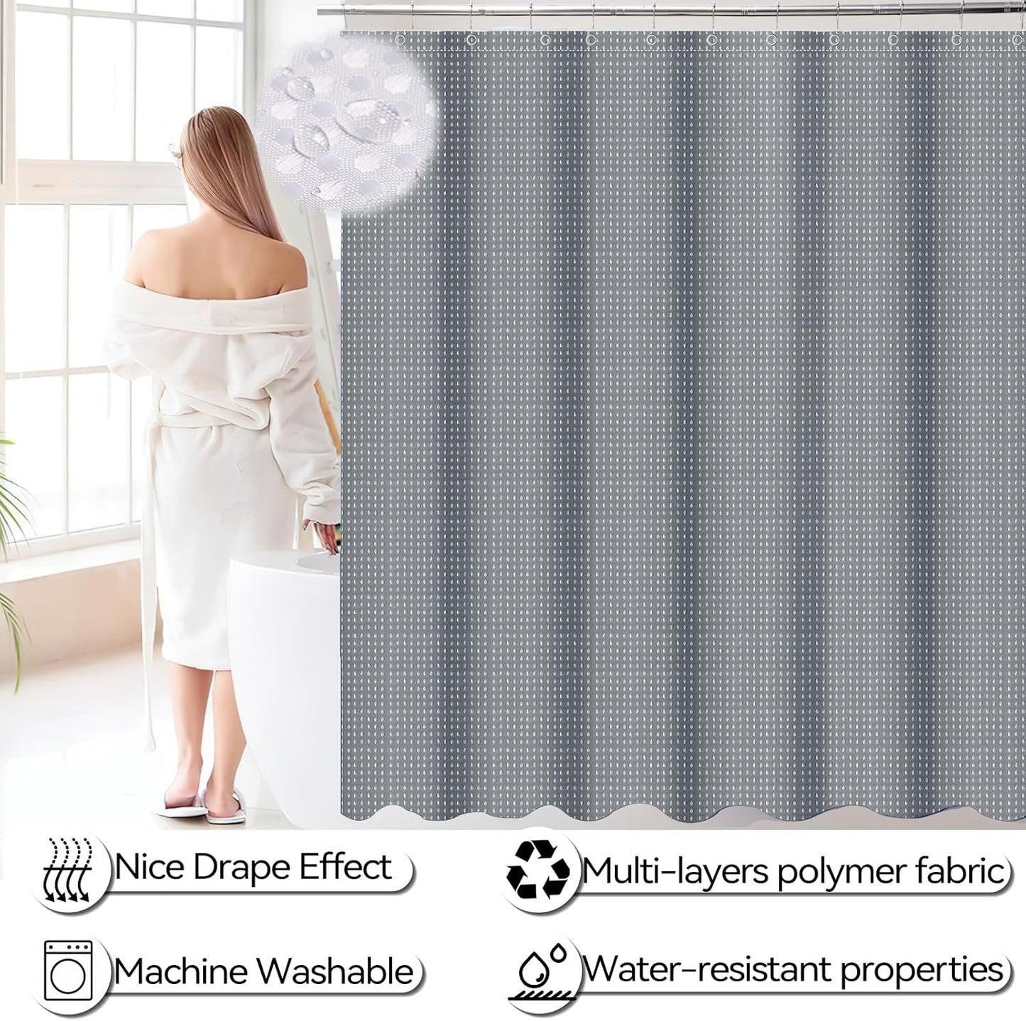 iMucci 24PCS Bathroom Accessories Set with Shower Curtainand Rugs,Bathroom Set Grey Shower Curtain Set Bathroom Decor