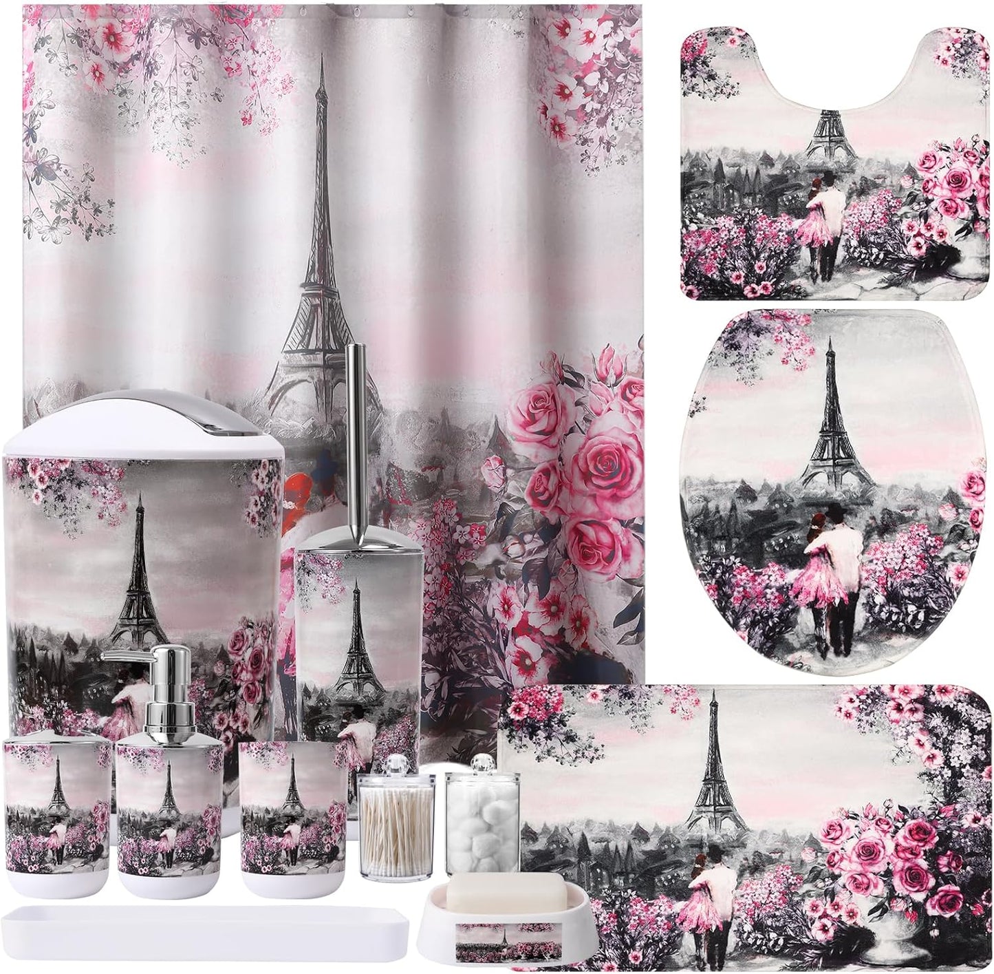 24PCS Bathroom Sets with Shower Curtain and Rugs,Bathroom Sets with Extra Soft and Absorbent Bath Rugs Purple Shower Curtain Set