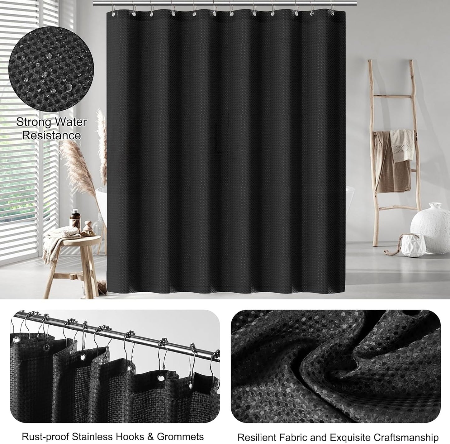 Bathroom Accessories Set - 22PCS Black Bathroom Set with Shower Curtain, Trash Can, Toilet Brush Holder Set & Soap Dispenser – Stylish & Functional Bath Decor for Home, Apartment